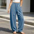 thumbnail image 2 of HomeDM Women's Pants Wide Leg Sweatpants with Pockets Blue Loose Drawstring Lounge Trousers for Athletic Work Size XL, 2 of 8