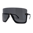 thumbnail image 2 of Upside Down Half Rim XL Shield Curved Warp Retro Sunglasses All Black, 2 of 4