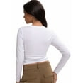 thumbnail image 2 of Womens Shirts Long Sleeve Crew Neck Ruched Stretch Basic Fitted Tee Shirts Tops, 2 of 6
