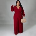 thumbnail image 2 of AURA Women Plus Size Jumpsuit Loose Fit High Waist Belted Casual Wide Leg Long Pants Outfit, 2 of 7