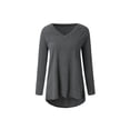thumbnail image 2 of Women Plus Size Mid-Length T-Shirt Long Sleeve V Neck Pullover Casual Loose Slim Fit, 2 of 4