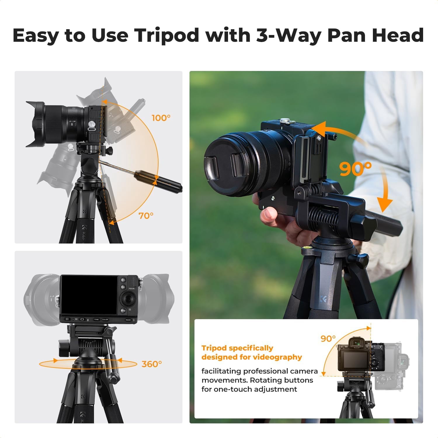 K&F CONCEPT 68" Lightweight Portable Travel Outdoor DSLR Tripods for Camera Phone Video Recording Tripod Stand, Cellphone Clip for Live Streaming Vlog