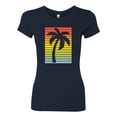 thumbnail image 2 of Tropical Palm Tree Silhouette | Womens Pop Culture Slim Fit Junior Tee, Navy, Large, 2 of 4