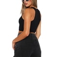 thumbnail image 4 of xiaxaixu Débardeurs Femme Couleur Unie Côtelés Col Ras du Cou Sans Manches Gilets Été Coupe Ajustée Nombril Exposé Courts Mode Urbaine, 4 of 5