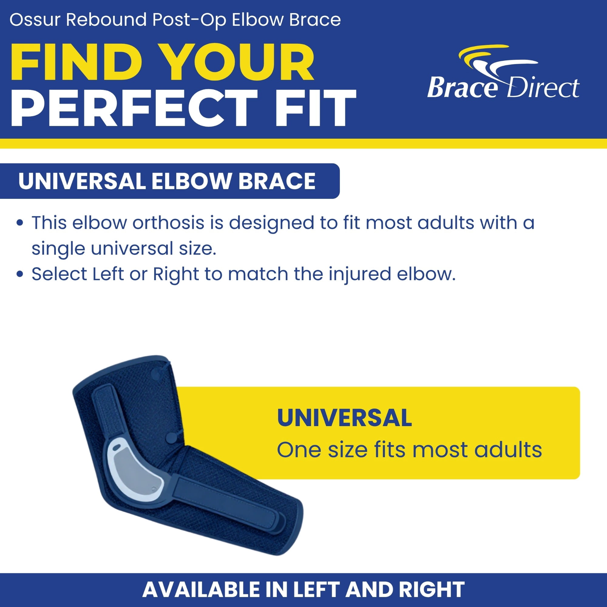 Rebound One Size D-Ring / Hook and Loop Strap Closure Post-Op Elbow Brace Single Patient Use