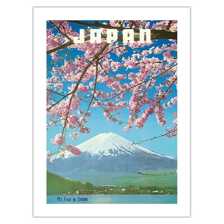 Japan - Mount Fuji in Spring - Cherry Tree Blossoms - Vintage Travel Poster c.1960s - Fine Art Matte Paper Print (Unframed) 24x32in