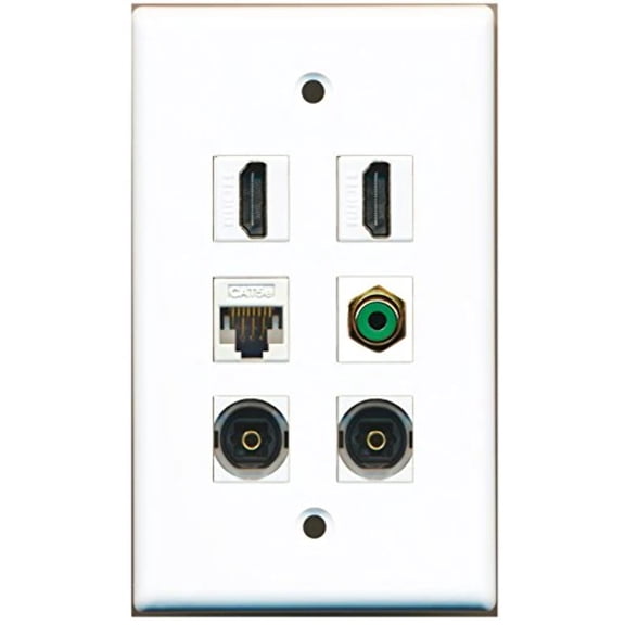 RiteAV - 2 HDMI 1 Port RCA Green 2 Port Toslink 1 Port Cat5e Ethernet White Wall Plate