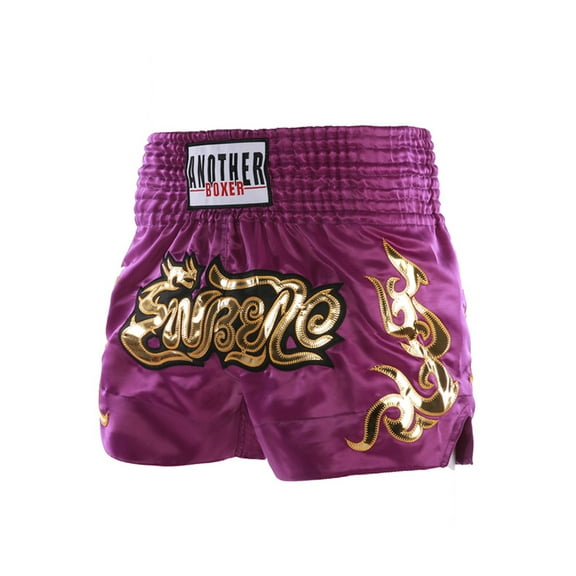 inhzoy Kids Boys Muay Thai Shorts Metallic Letter Side Slit Boxing Short Mma Martial Arts Kickboxing Trunks Purple S