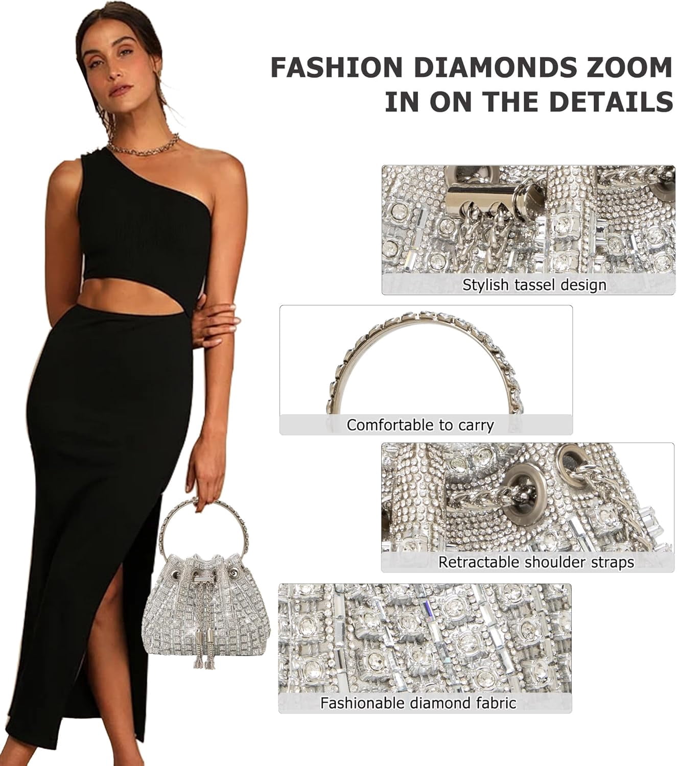 Kwuty Sparkly Diamond Evening Bag Clutch Purses for Women Rhinestone Purse Glitter Handbag for Party Prom Cocktail Wedding（Silver）