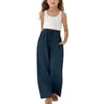 thumbnail image 4 of Mercatoo Girls' Twill Pull on Denim Pants Elastic Waist Wide Leg Jeans for Girls Stretchy Baggy 𝐏alazzo Straight Leg Chambray Pants, 4 of 9