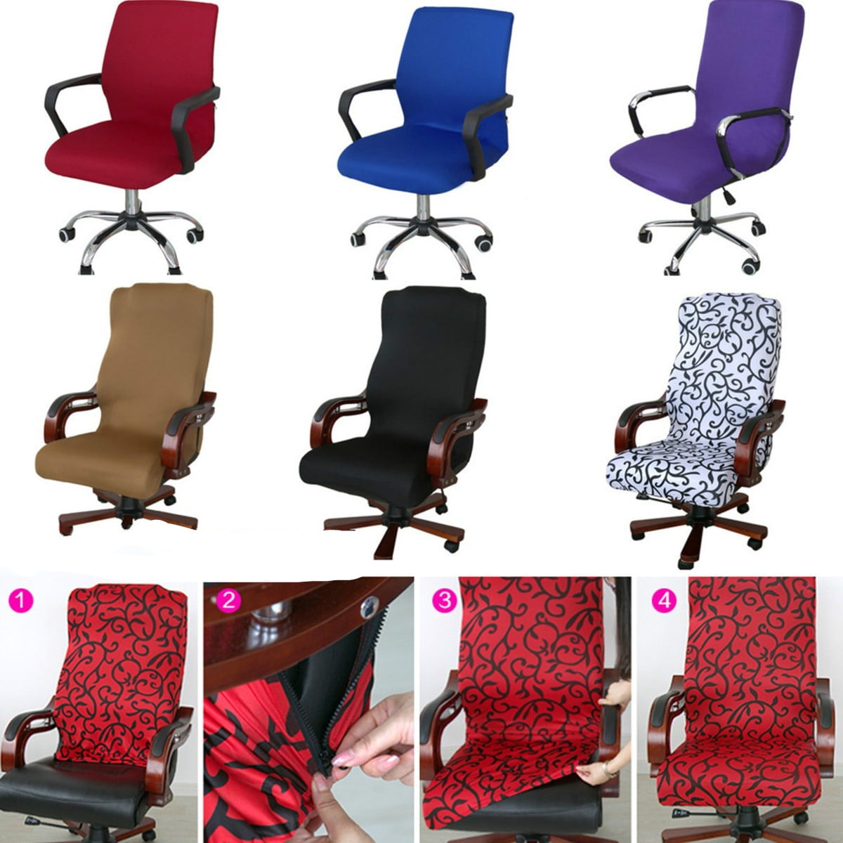 Chair Cover, Elastic Spandex Office Computer Chair Cover Side Zipper