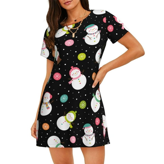Snowman Women'S Nightgown Sleepwear Short Sleeves Nightshirt Loose Comfy Pajama Xx-Large