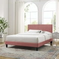 thumbnail image 2 of Platform Bed Frame, Full Size, Velvet, Pink, Modern Contemporary Urban Design, Bedroom Master Guest Suite, 2 of 10