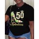 thumbnail image 1 of Festive Fun] Women's Polyester Crew Neck T-Shirt with "Fabulous 50" High-Heeled Shoe Print, Casual Short Sleeve Knit Fabric Tee for Spring/Summer, 1 of 7