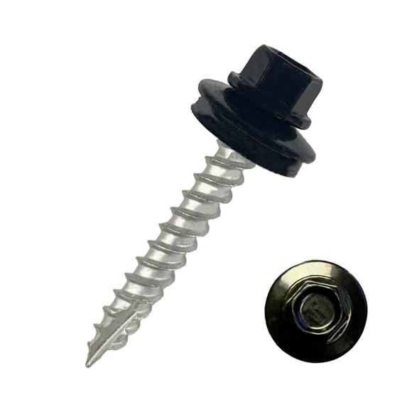EAGLE 1 Metal Roofing Screws #10 - Painted Hex Head Self-Tapping Screws with EDPM Rubber Washer for Metal to Wood, Vinyl, Small Sheet Metal - Free Magnetic Driver (Black, 2 Inch, 250)