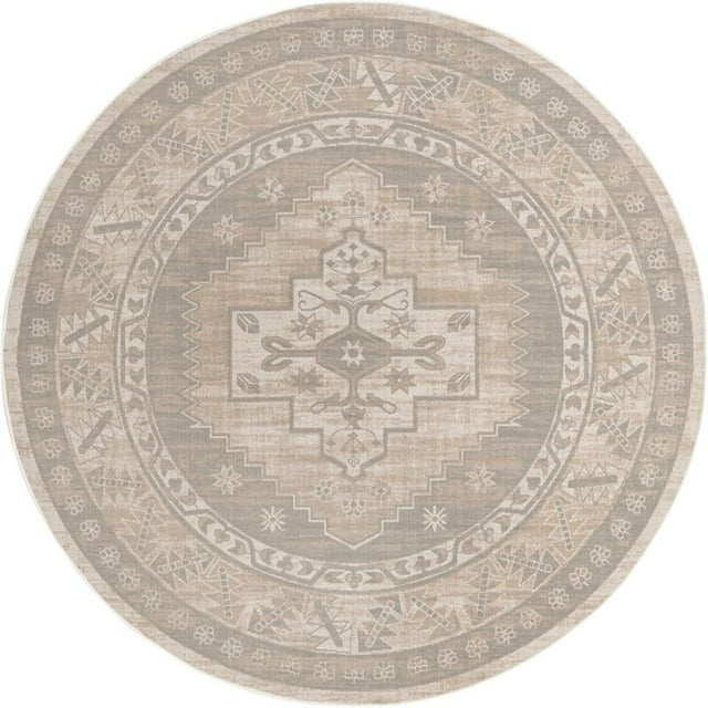 Unique Loom Tapis Médaillon Lumineux Blanchâtre 7' x 7' Rond Gris Nuage/ivoire