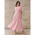 thumbnail image 5 of Pink Eyelet Lace Puff Sleeve A-Line Maxi Dress With Scalloped Neck, 5 of 7