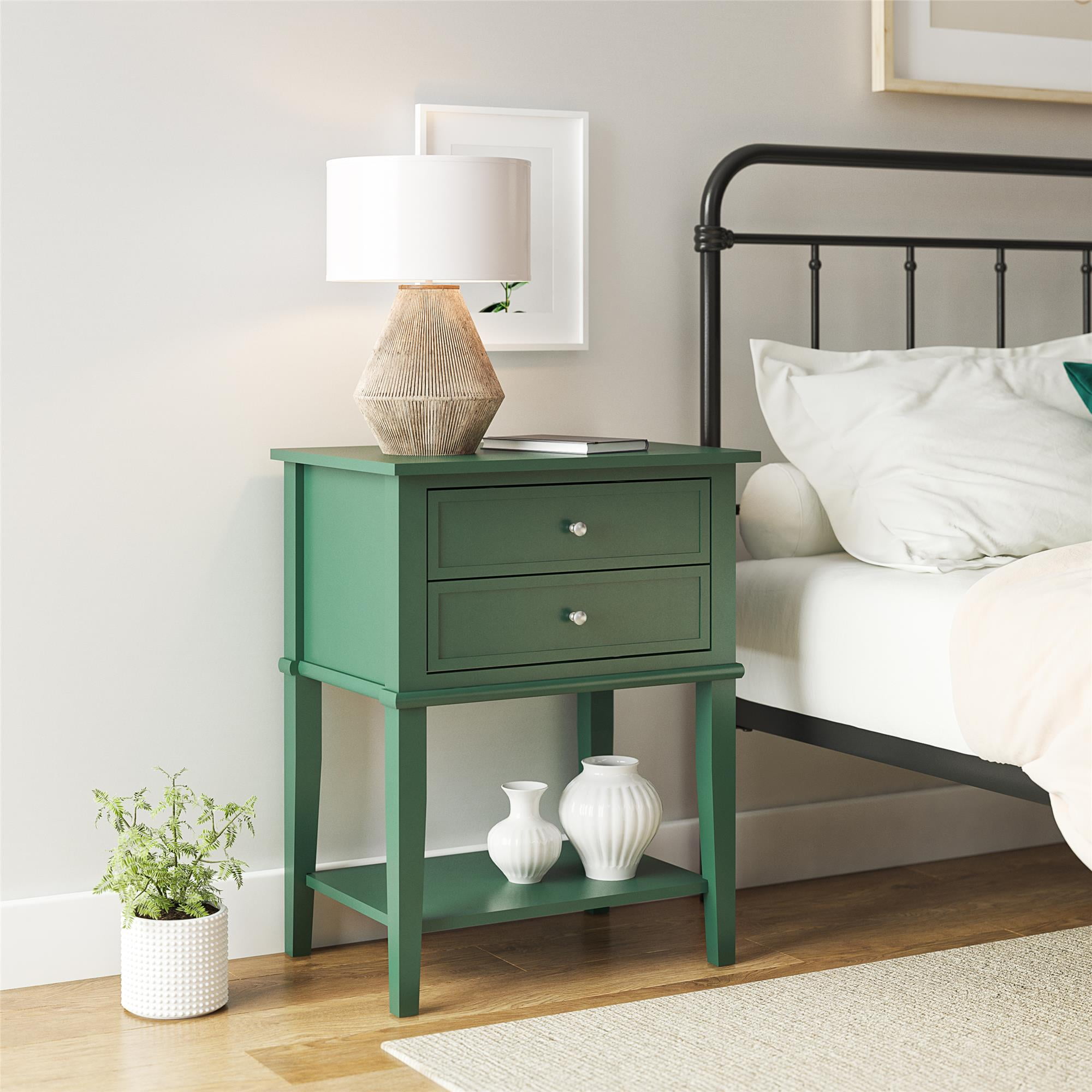 Desert Fields Eclectic Boho Accent Table with 2 Drawers, Hunter Green