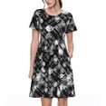 thumbnail image 1 of Lsque Robe Décontractée pour Femmes Motif Sans Couture avec Crânes T-Shirt d'Été Manches Courtes Col Rond Robes Évasées, 1 of 6