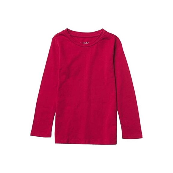 #4kids Essential T-Shirt Kids Small Red 100% Cotton Long Sleeve Pullover JDM1174 (Red,S)