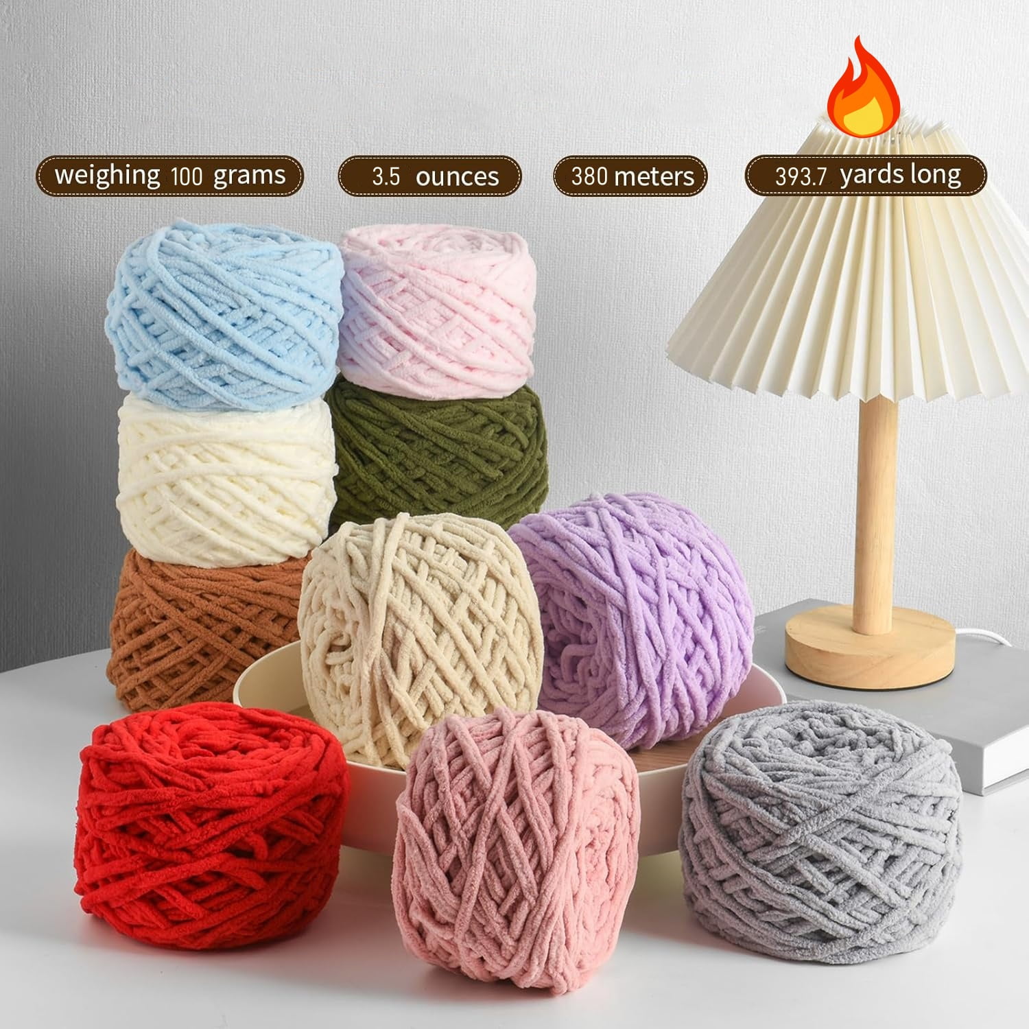 Chenille Yarn Chunky Chenille Yarn for Crochet Fluffy Yarn 𝐁𝐚𝐛𝐲 Yarn for Crocheting Soft for Knit Sweaters, Blankets, Shoes, Scarves, Clothes