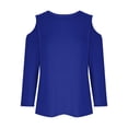thumbnail image 4 of Up to 60% off Fall 3/4 Sleeve Shirts for Women Fashionable Women's Casual 3/4 Sleeve Round Neck Solid Color Off Shoulder Top, Blue S, 4 of 6