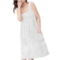 thumbnail image 2 of Women's Spaghetti Strap Sleeveless Terry Bath Dress High Absorbent Dual Side Pockets for Bathroom Shower Indoor Lounging White Free Size, 2 of 7