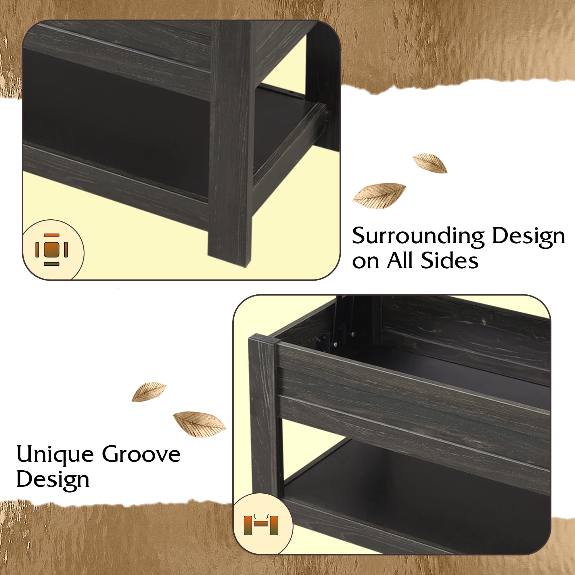 GALAXHERO 39" Lift Top Coffee Table with Hidden Storage and Storage Shelf Lift Up Coffee Table for Living Room Espresso