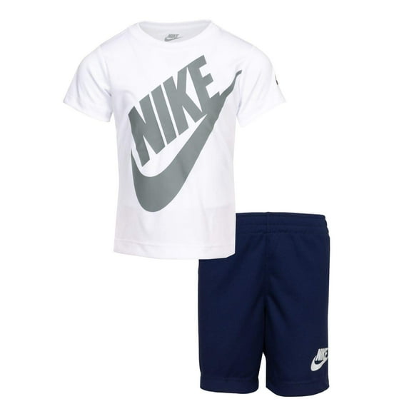 Nike Boy`s Dri-Fit T-Shirt & Shorts 2 Piece Set (MidnightNavy(76F024-U90)/White, 2T)