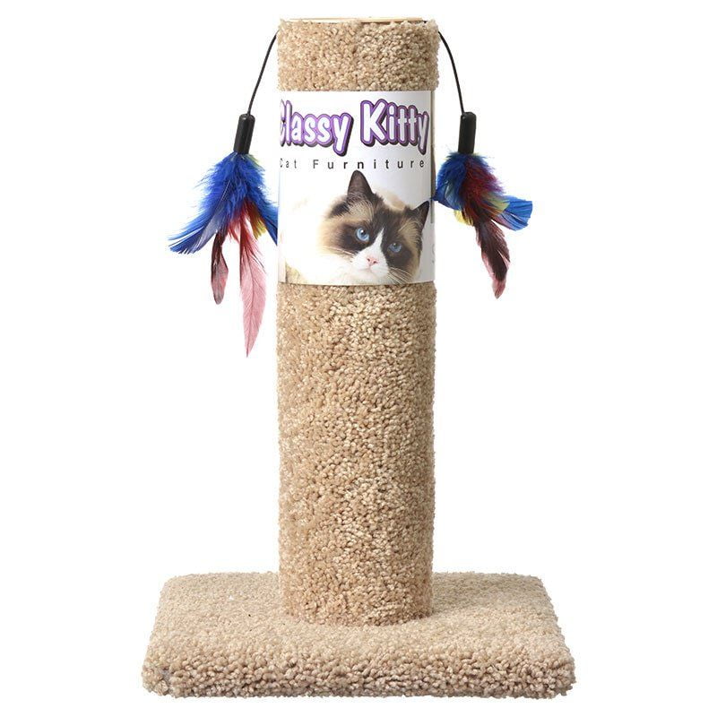 Classy Kitty Cat Scratching Post with Feathers [Cat, Furniture] 17.5" High (Assorted Colors
