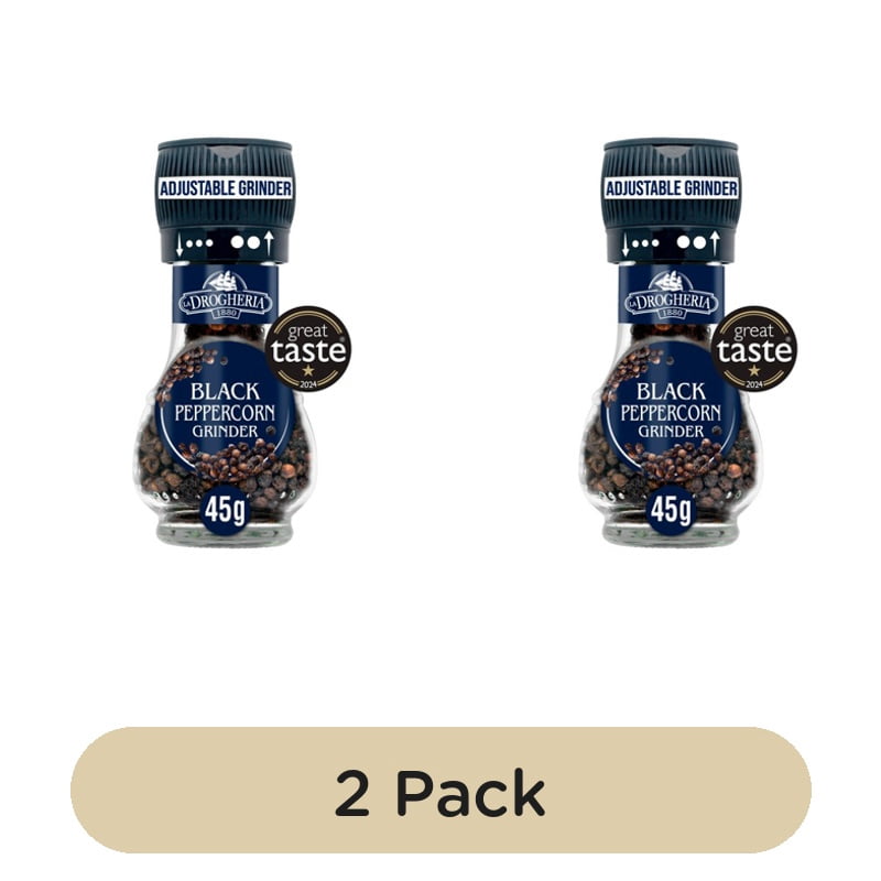 La Drogheria Black Pepper Corn Mill Adjustable Grinder 45g, British Import (Pack of 2)