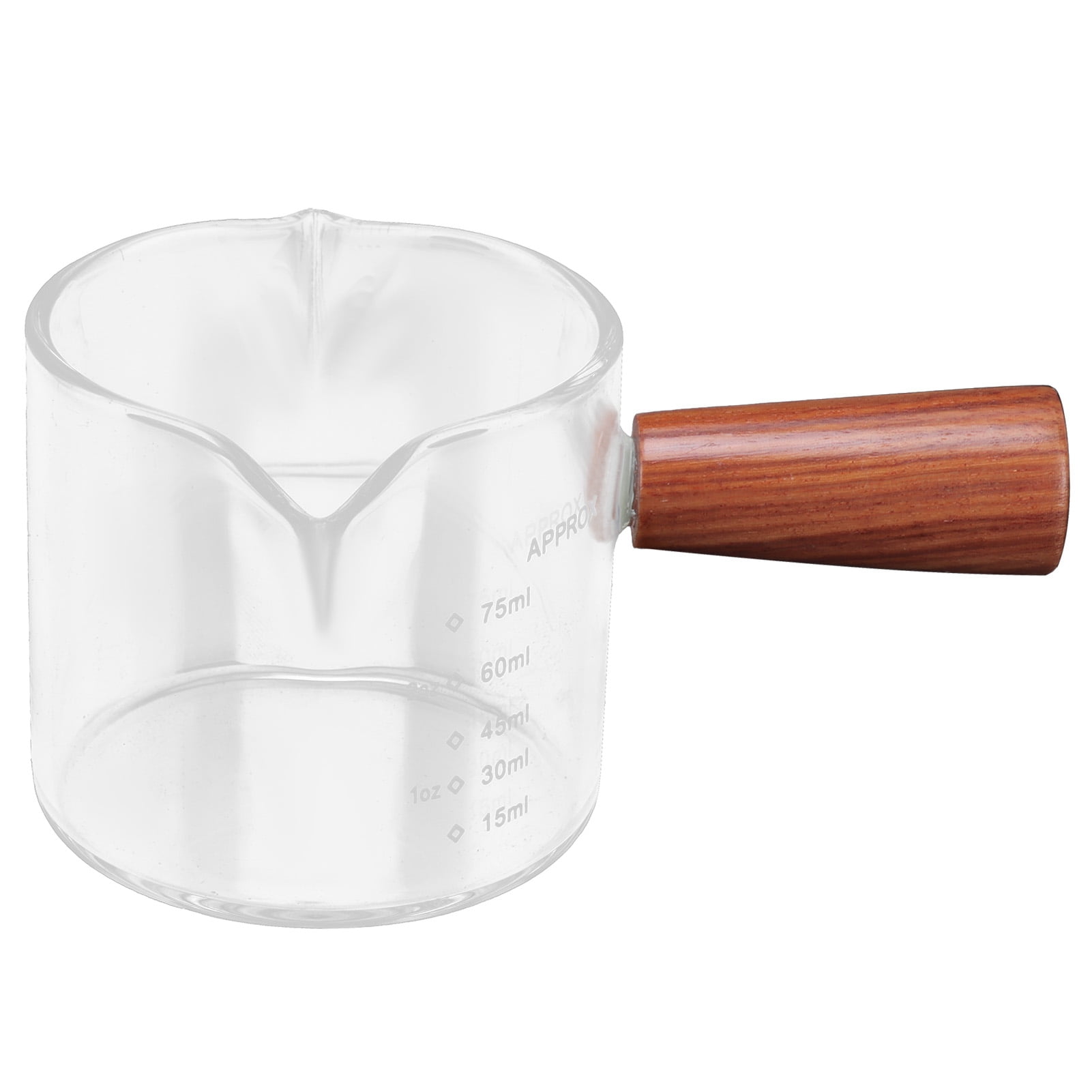 Tasse à Lait en Verre à Double Bec avec Poignée en Bois élégante, Tasse à Mesurer le Café pour les Délices de la Cuisine à Domicile et le Brassage (Type Straight Cup