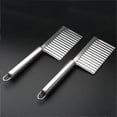 thumbnail image 2 of 2pcs Home Kitchen Plastic Handle Stainless Steel French Fries Potato Carrot Wavy Crinkle Cutter Slicer Handheld Chipper Chopper, 2 of 5