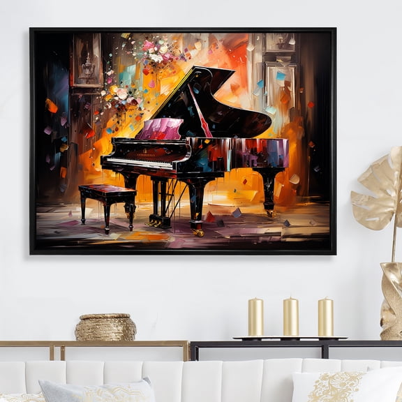 Designart "Harmonious Hues On The Multicolor Piano" Music Floater Framed Canvas Art Print