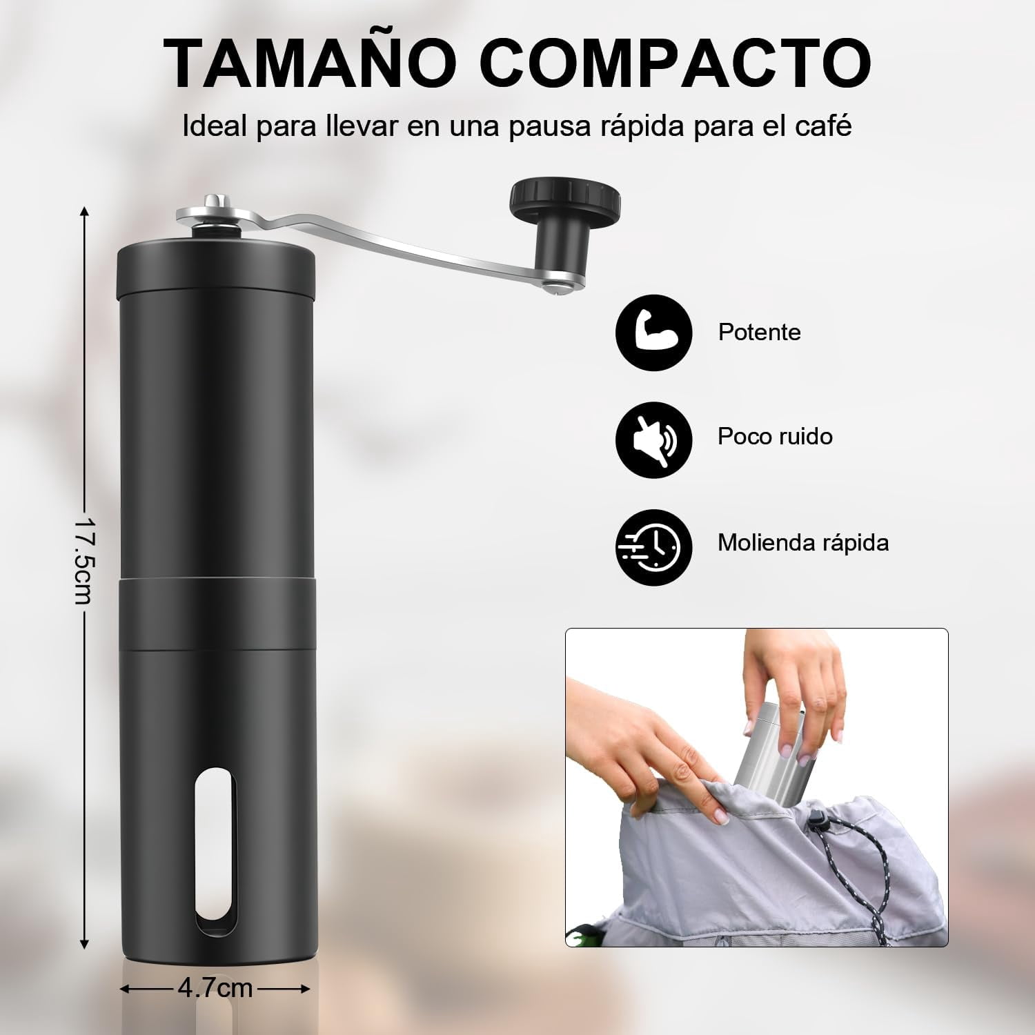 Manual Stainless Steel Coffee Grinder, Coffee Bean Grinder with Adjustable Ceramic Burr, Portable for Office, Home, Camping (Black)