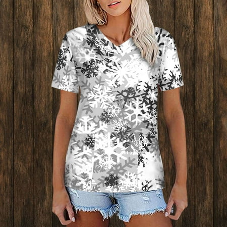 

Christmas Clothes Clearance! TMOYZQ Womens Plus Size Scrub Tops Christmas Working Uniforms Cartoon Print Short Sleeve V Neck Professional Nursing Workwear Loose Medical Blouse with Pockets