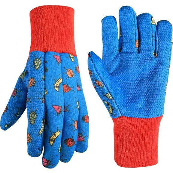 Wells Lamont 323C-993 Kids Dotted Jersey Grip Gloves, Blue & Red