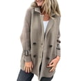 thumbnail image 3 of Women'S Double Breasted Wool Pea Coat Notched Lapel Cable Knit Raglan Sleeve Sweater with Cuff Straps Gray-Green L, 3 of 9