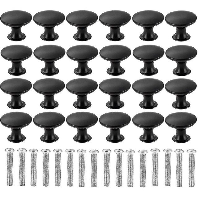24pcs Round Cabinet Knobs, 30mm Matted Black Mushroom Drawer Knobs Door Pull