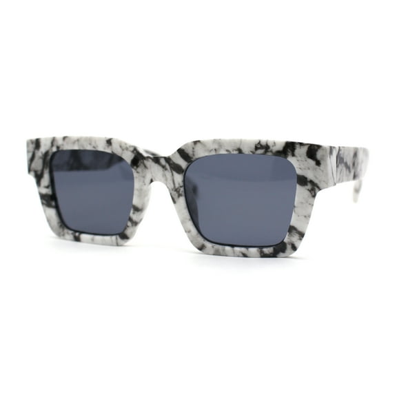 Mod Trendy Thick Horn Rim Hipster Sunglasses White Marble Black