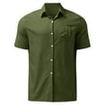 thumbnail image 4 of Baqcunre Graphic Tees Men Male Casual Solid Shirt Hem Pocket Short Sleeve Turn Down Collar Shirt Button Formal Shirt Short Sleeve Button Down Men Tops For Men Army Green S, 4 of 5