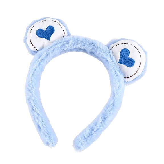 mdesiwst Hair Hoop Toothed Anti-Slip Plush Headband with Bear Ears Decor Fluffy Elastic Face Washing Makeup Hairband