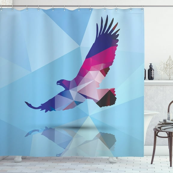 Eagle Shower Curtain, Polygonal Design with Pastel Toned Backdrop American Freedom Bird Abstract Wildlife, Fabric Bathroom Set with Hooks, 69W X 70L Inches, Multicolor, by Ambesonne
