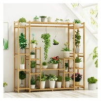 9-Tier Bamboo Plant Stand with Hanging Rack, 66" Tall Indoor Outdoor Flower Shelf, Multi-Tier Plant Shelves for Living Room, Garden, Deck
