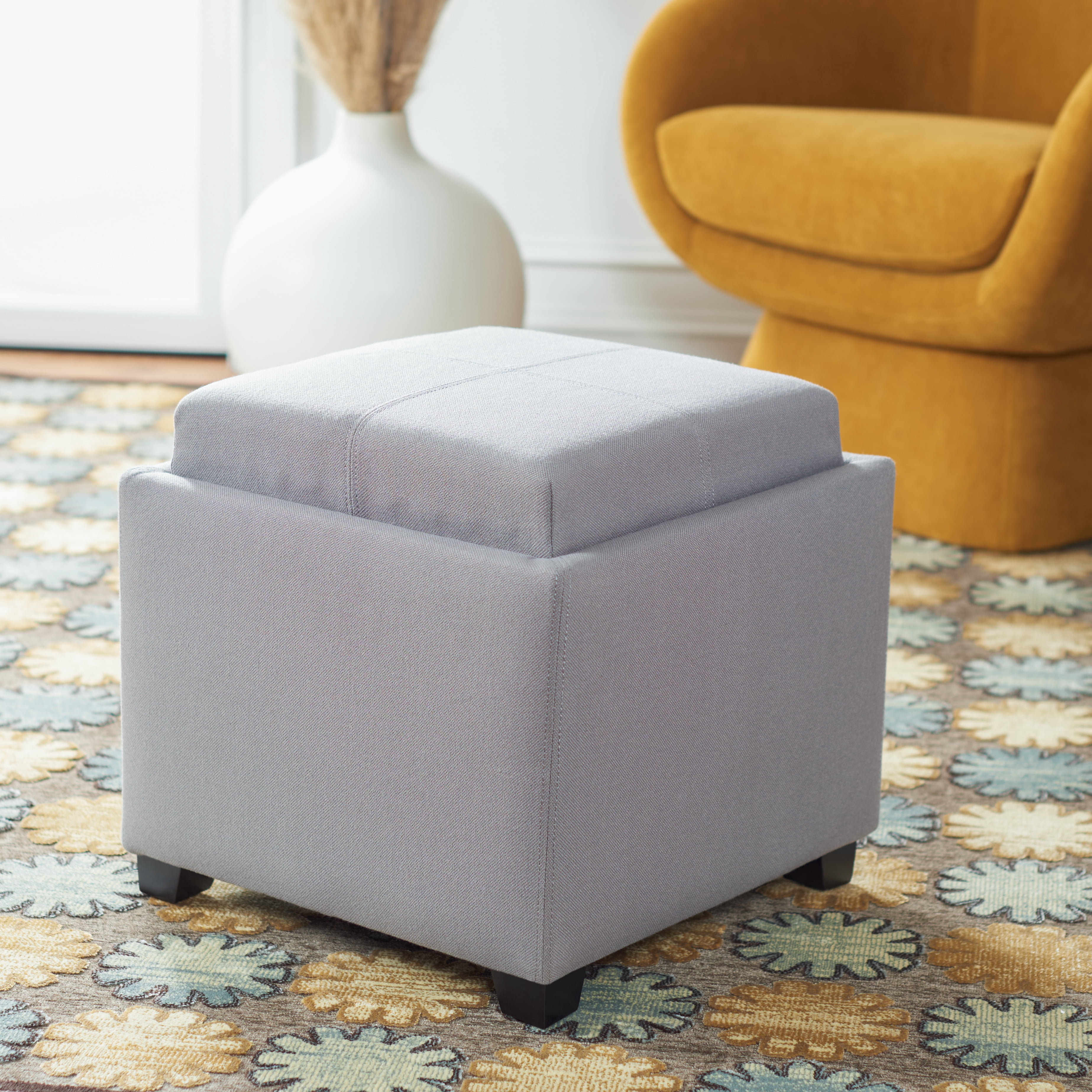 SAFAVIEH Harrison Rustic Glam Single Tray Storage Ottoman, Sea Mist
