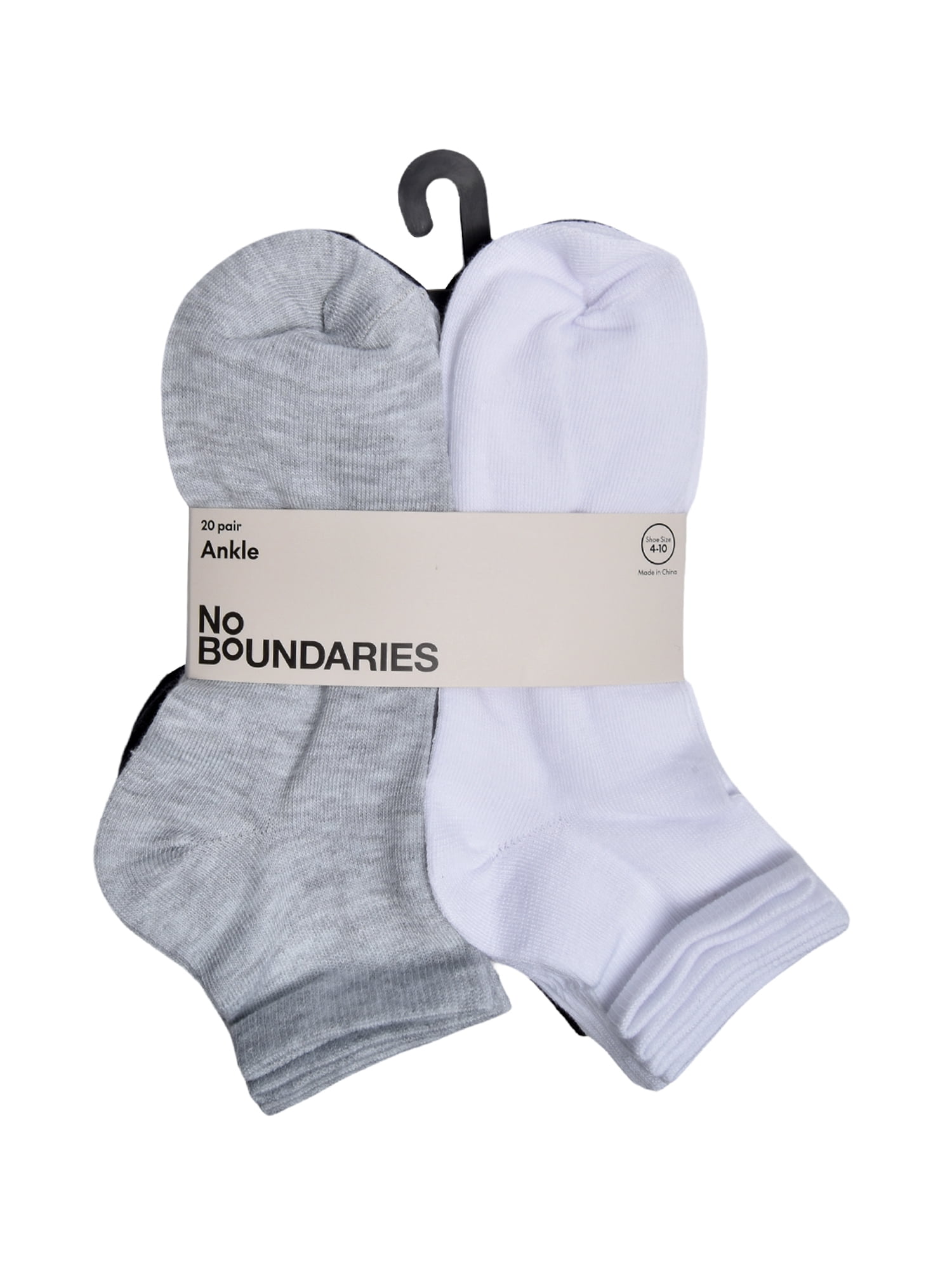 No Boundaries Womens Ankle Socks, 20-Pack, Shoe Size 4-10