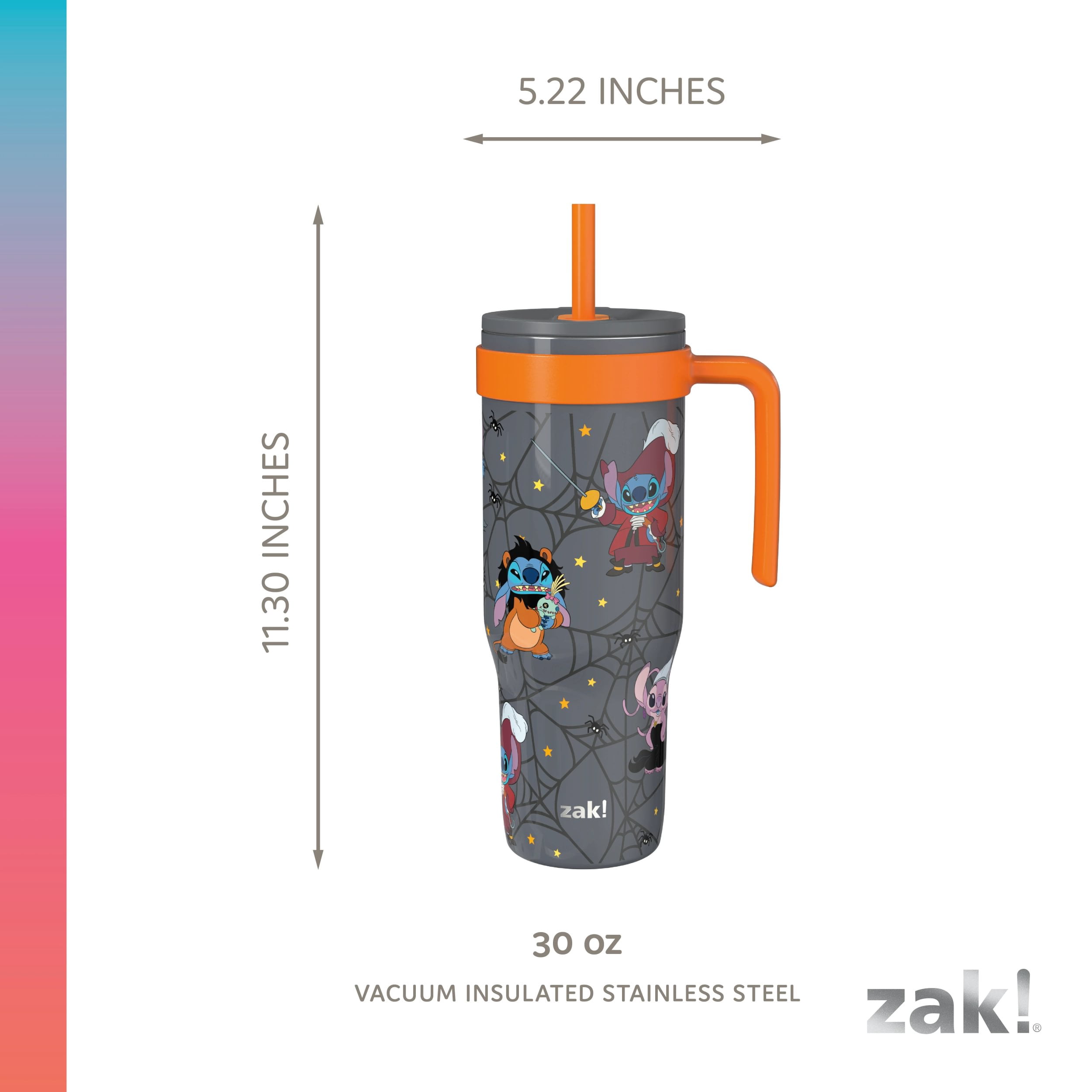 Zak Design 30oz SS Straw Tumbler with a Handle, Gray Stitch