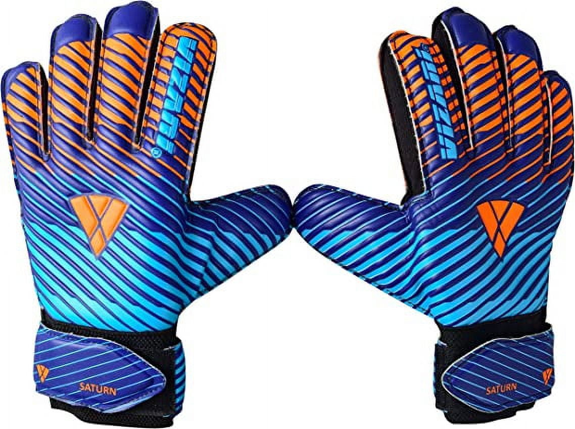 VIZARI Sports Saturn Soccer Size 4 Blue Goalie Goalkeeper Gloves for Kids Youth & Boys, Football Gloves with Grip Boost Padded Palm and finger save Flat Cut Construction