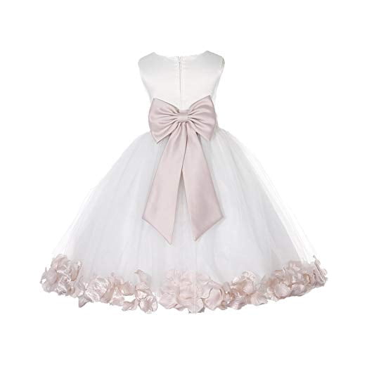 White Tulle Rose Petals Flower Girl Dress Tulle Dress Christening Dress 302T 