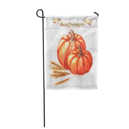 SIDONKU Orange Giving Thanksgiving Day Watercolor Pumpkins and Wheat Red Garden Flag Decorative Flag House Banner 12x18 inch